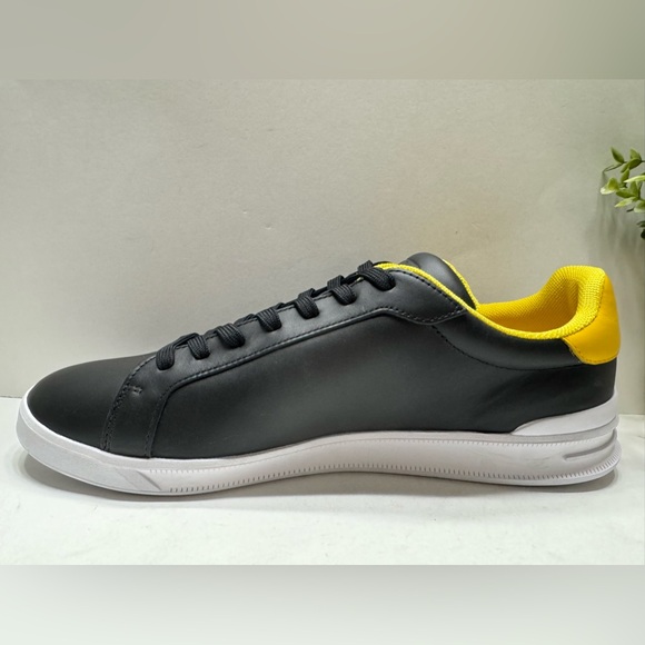 NEW Polo Ralph Lauren Heritage Court II Men’s Leather Sneakers Black Yellow 13 - Picture 6 of 9